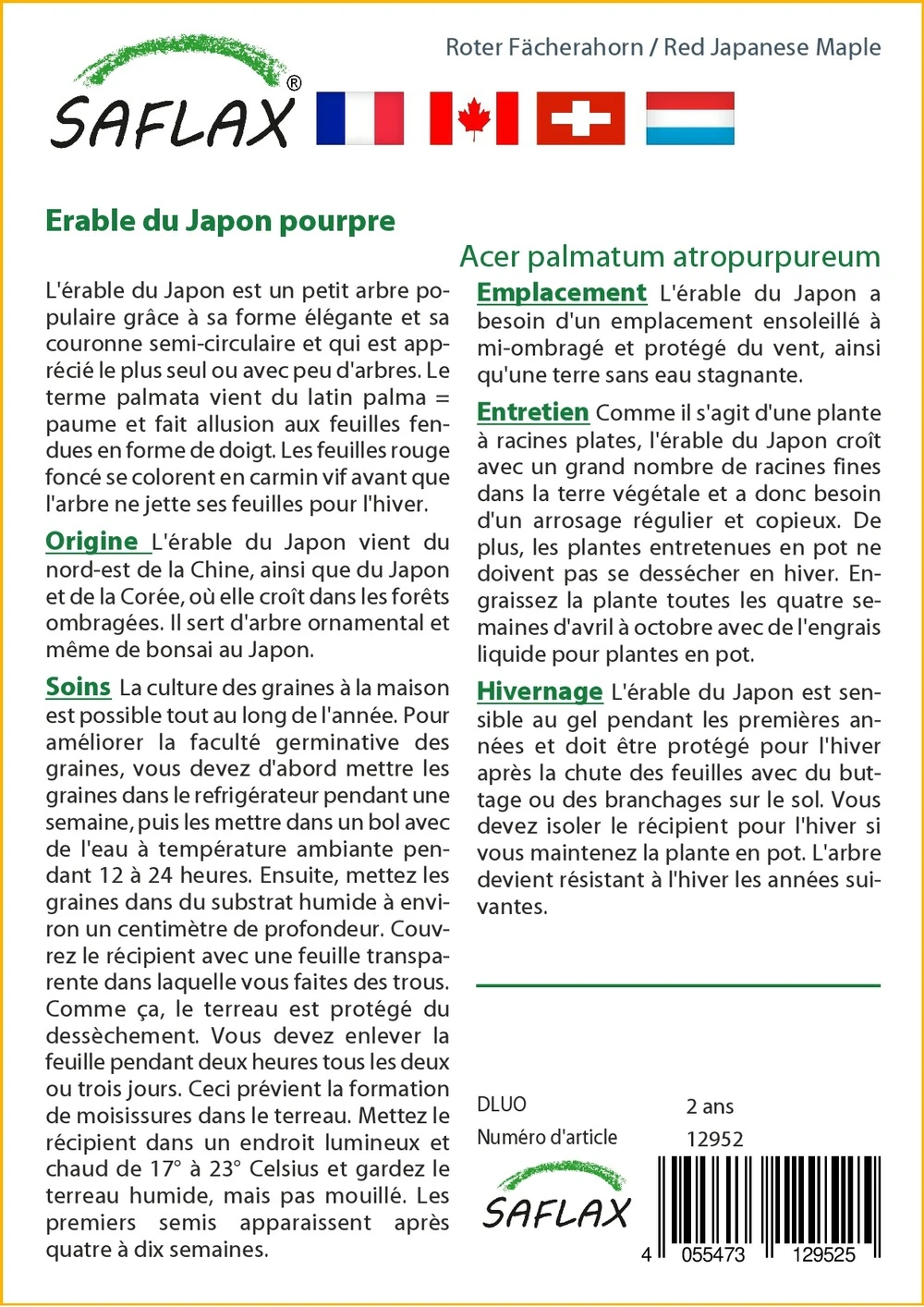 Kit De Culture - Erable Du Japon Pourpre - 20 Graines - Acer Palmatum Atropurpureum 3 Kit De Culture - Erable Du Japon Pourpre - 20 Graines - Acer Palmatum Atropurpureum – Image 3