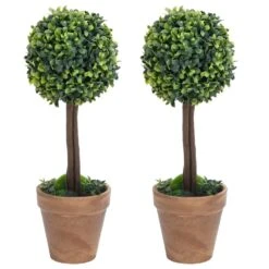VIDAXL Plantes De Buis Artificiel 2 Pcs Avec Pots Boule Vert 56 Cm